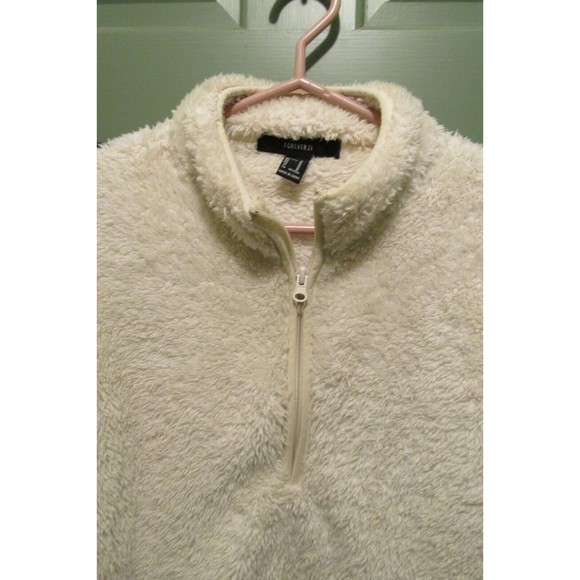 Forever 21 Women's Ivory 1/4 Zip Fleece Long Sleeve Jacket Size M - Picture 3 of 9